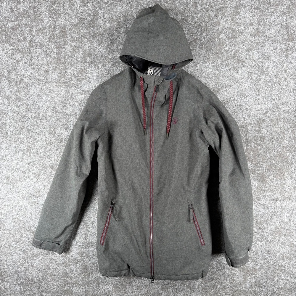 Volcom Magnum Insulated Long Snowboard Jacket Womens M Gray Full-Zip Hooded